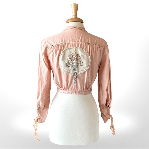 Antique Cotton Blouse w/ Crochet, Embroidery, and Ribbons Cropped Length OOAK - Picture 6 of 14